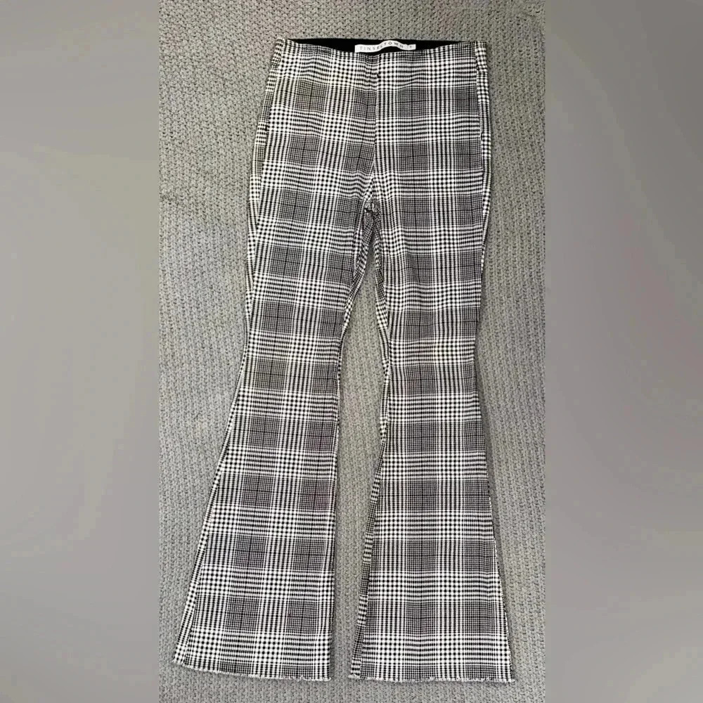 Tinseltown Pull On Stretch Black White Plaid High Waisted Flare Pants 7